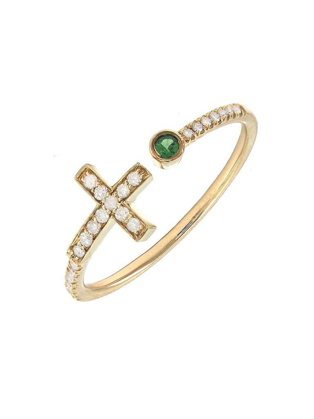 14K Real Solid Yellow Gold Natural Garnet&Diamond Cross Ring 0.13ctw